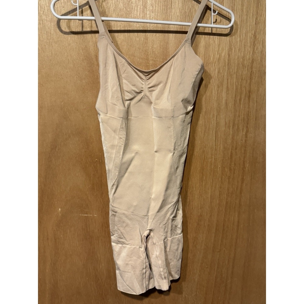 SPANX  Sz  Med Shaping Open Bust Bodysuit  Mid Thigh Shapewear Nude.